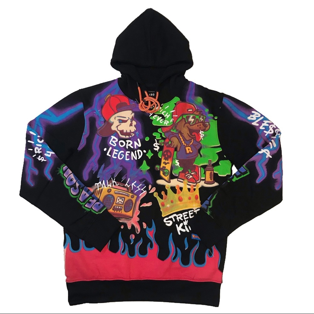 Men’s “Airbrush Graffiti” hoodie. Sizes Small, Medium, Large, and XL.